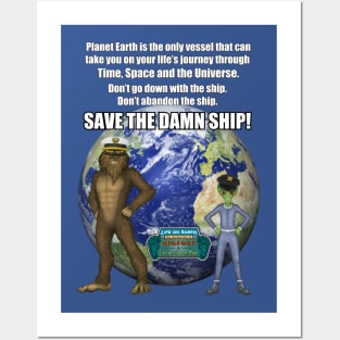 Bigfoot & Little Green Man Save the Ship Posters and Art